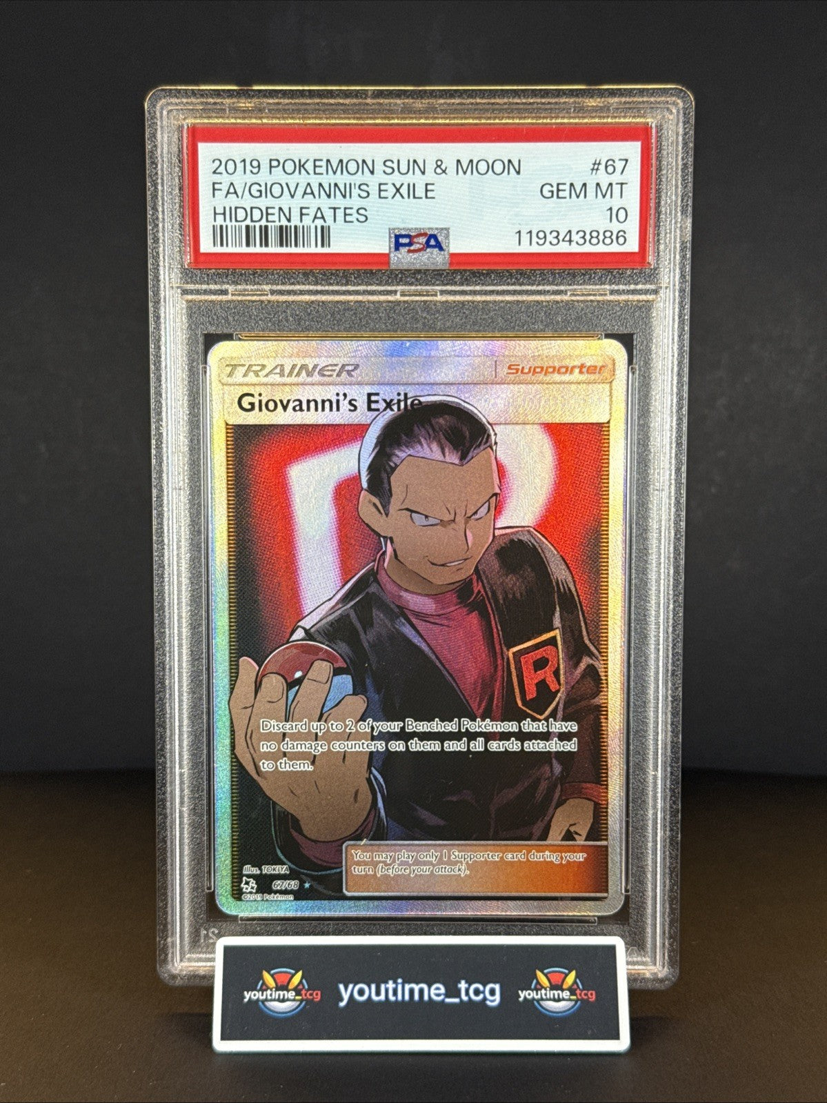 2019 Pokemon Sun & Moon Hidden Fates Fa Giovanni's Exile #67 PSA 10