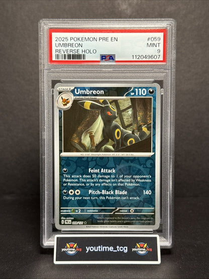 2025 Pokemon Pre En-Prismatic Evolutions Reverse Holo Umbreon #059 PSA 9