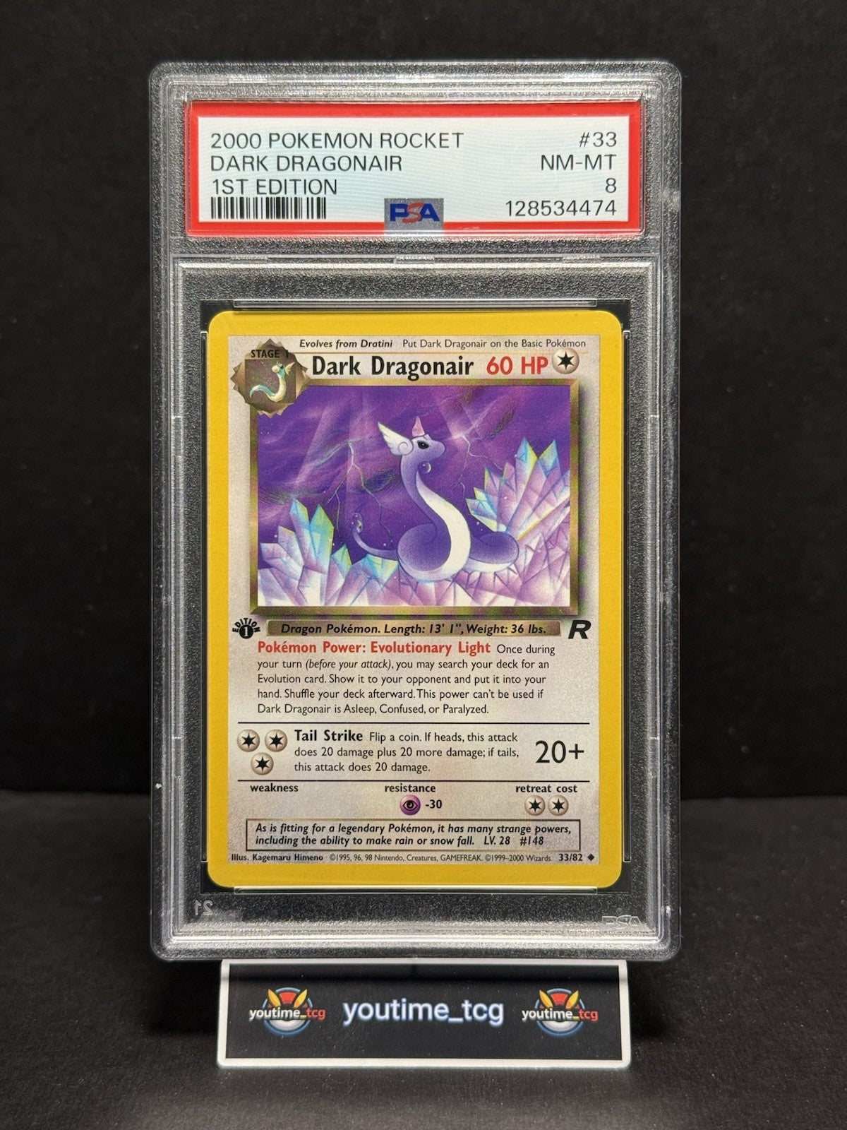 2000 Pokemon Rocket 1st Edition Dark Dragonair #33 PSA 8