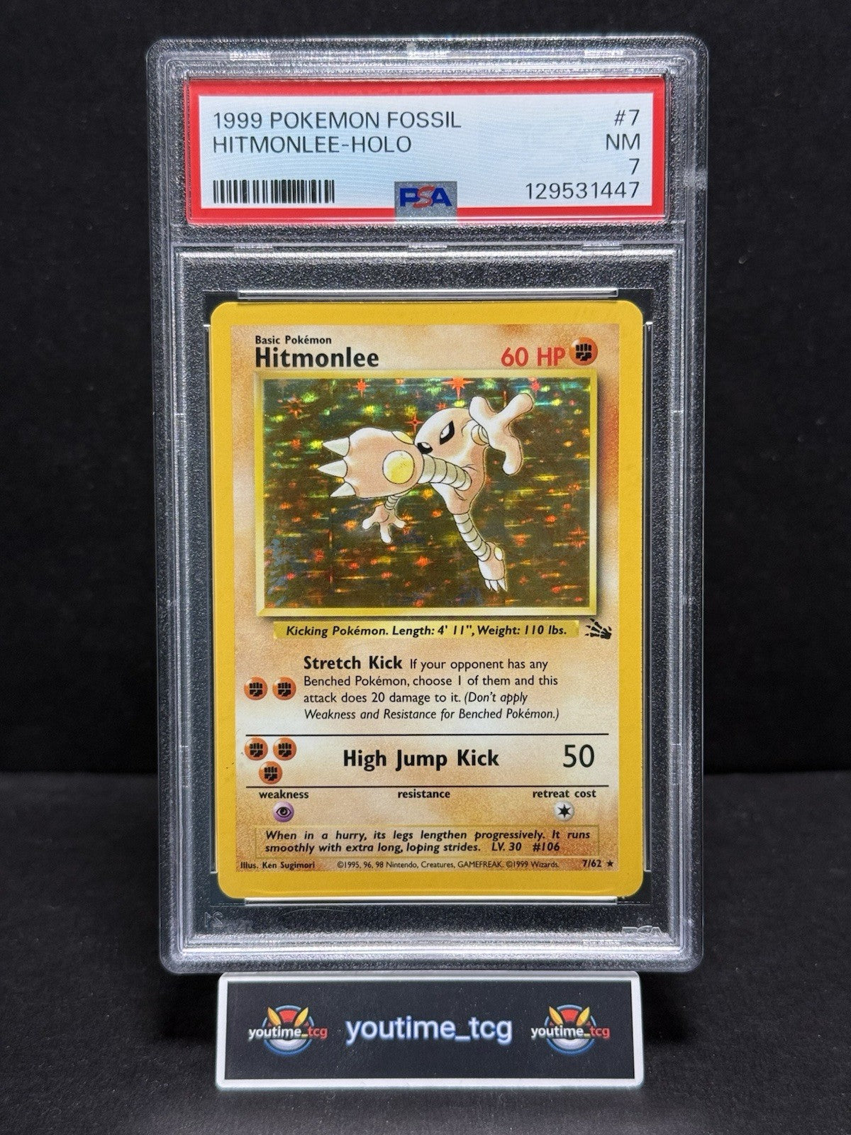 1999 Pokemon Fossil Holo Hitmonlee #7 PSA 7