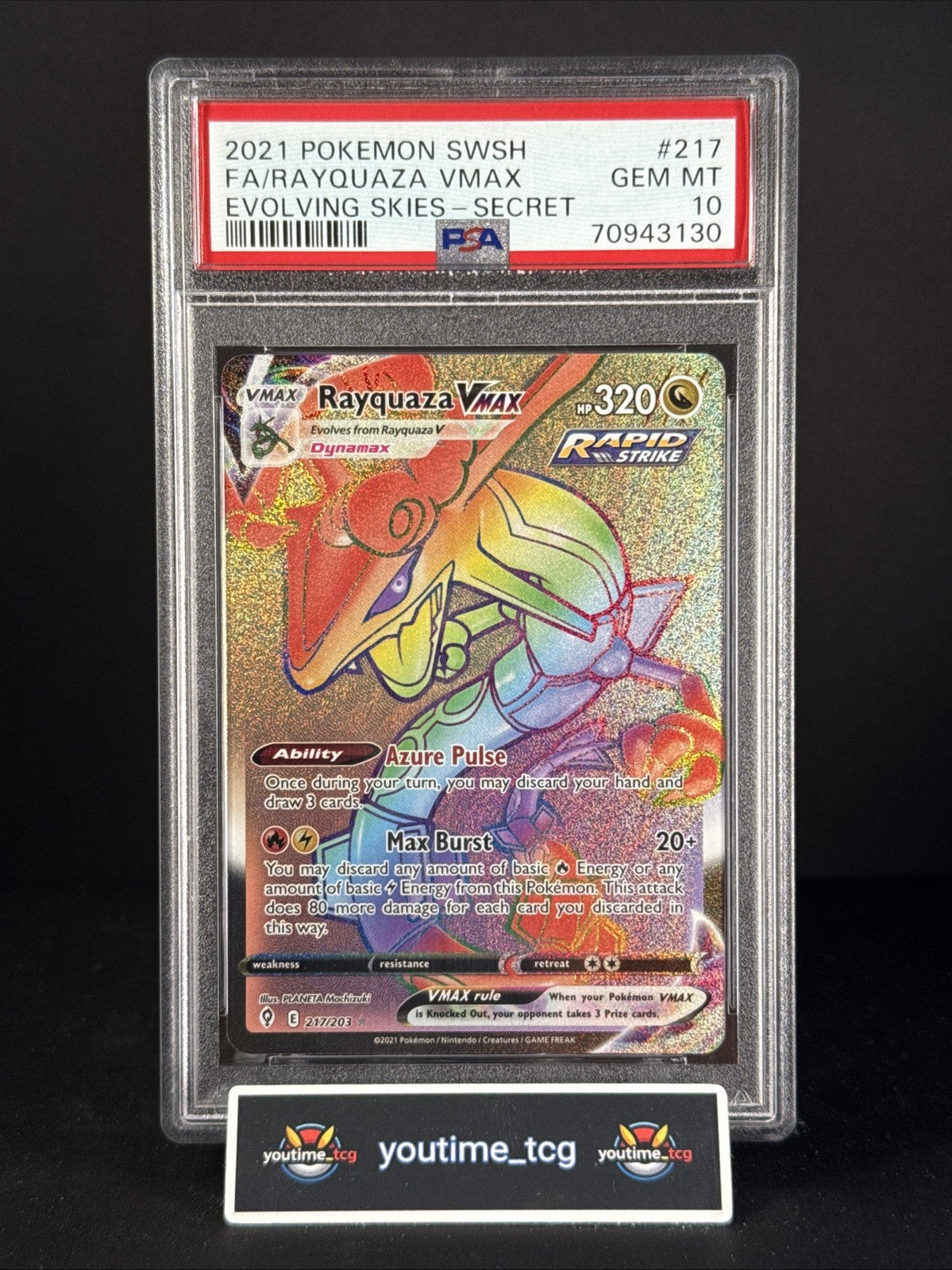 2021 Pokemon Sword & Shield Evolving Skies Fa Secret Rayquaza Vmax #217 PSA 10