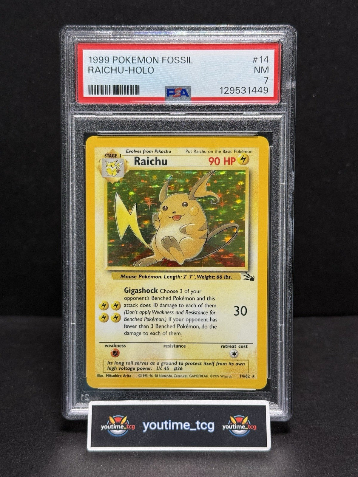 1999 Pokemon Fossil Raichu #14 PSA 7
