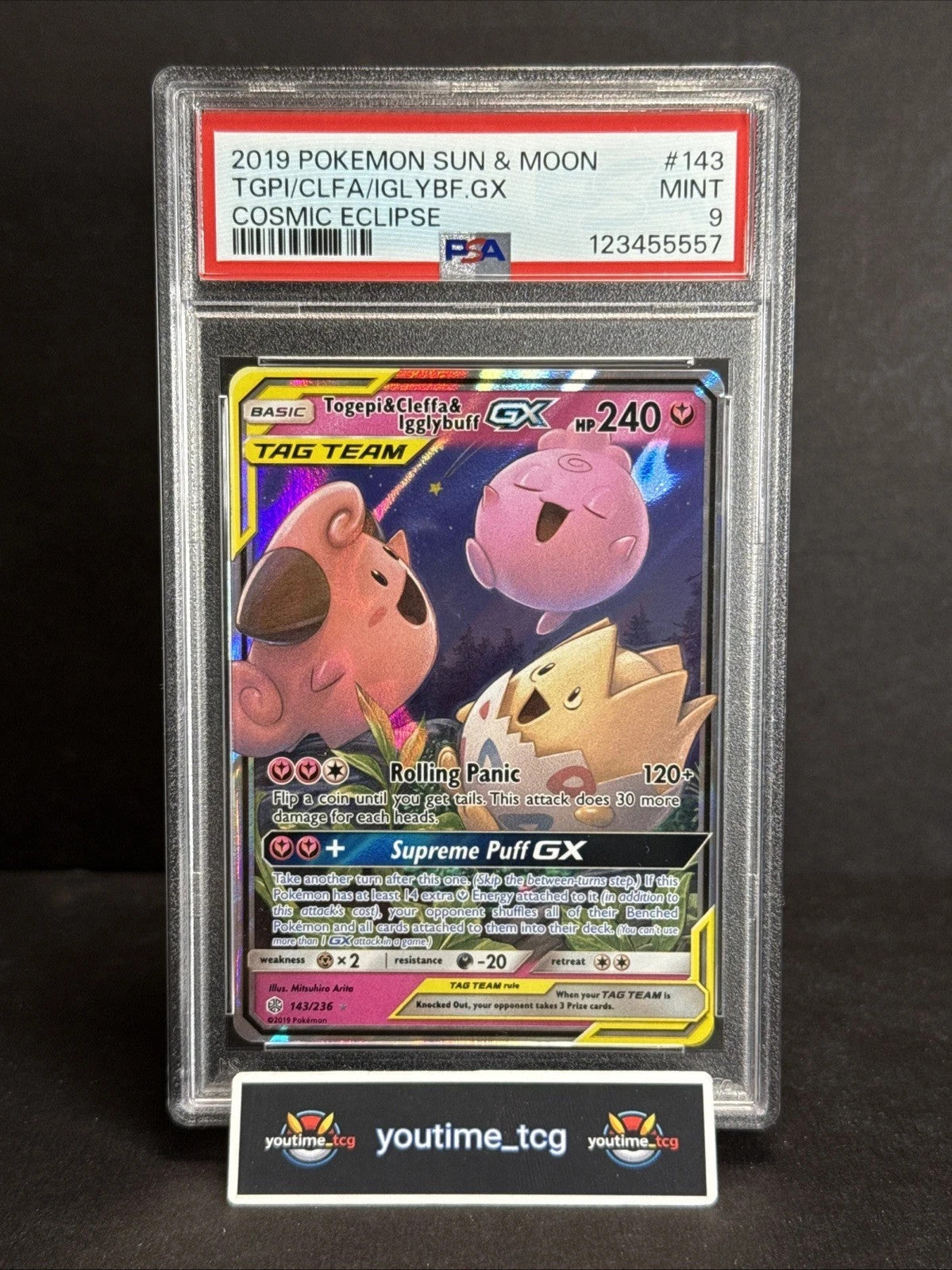 2019 Pokemon Sun & Moon Cosmic Eclipse Togepi & Cleffa & Igglybuff GX PSA 9