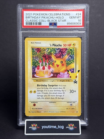 2021 Pokemon Celebrations Classic Collection Holo Birthday Pikachu #24 PSA 10