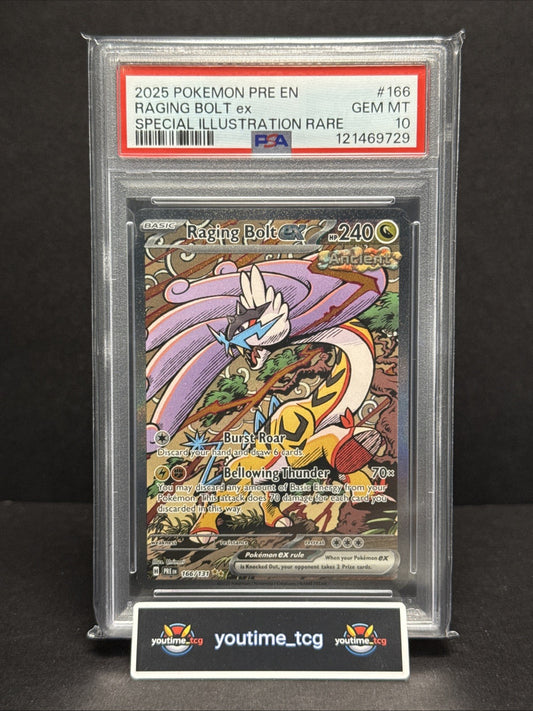 2025 Pokemon Pre En-Prismatic Evolutions SIR Raging Bolt Ex #166 PSA 10