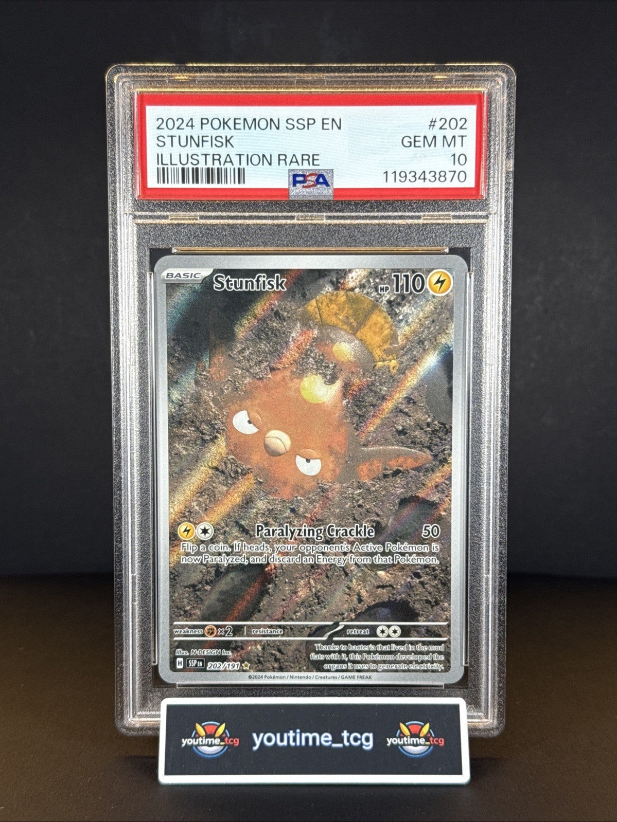 2024 Pokemon Ssp En-Surging Sparks Illustration Rare Stunfisk #202 PSA 10