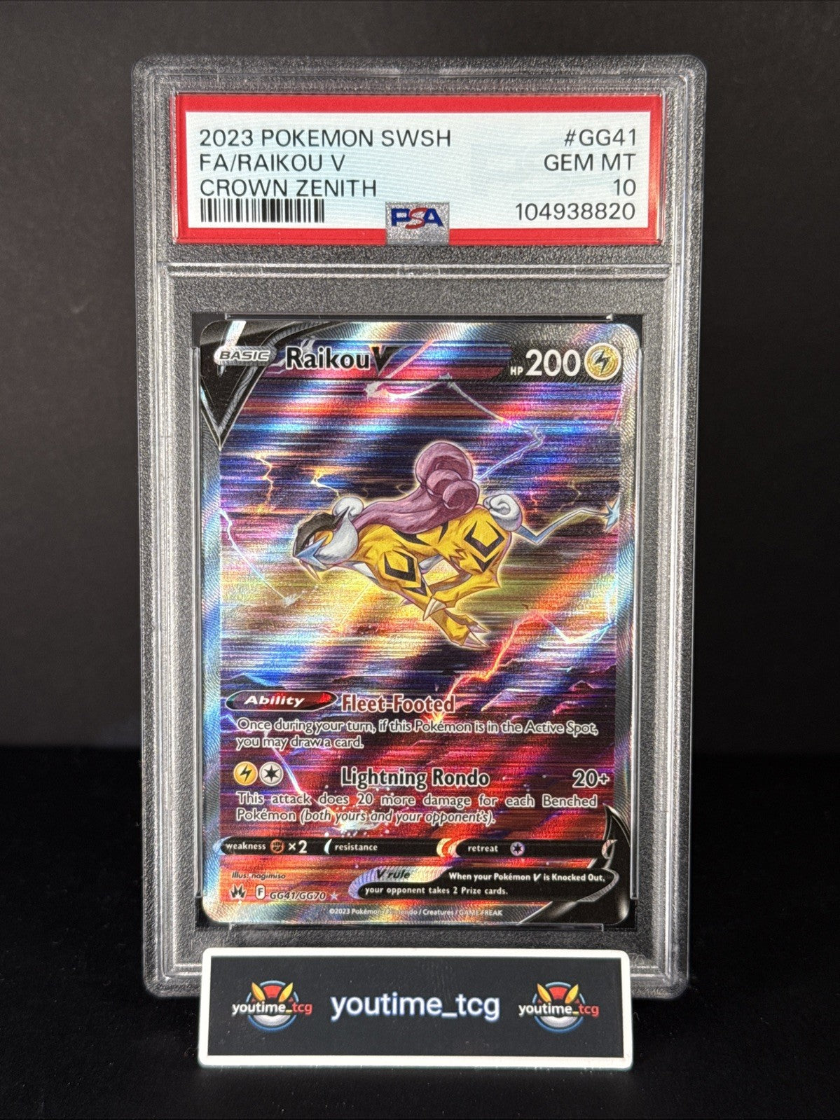 2023 Pokemon Sword & Shield: Crown Zenith Ultra Rare Raikou V #GG41 PSA 10