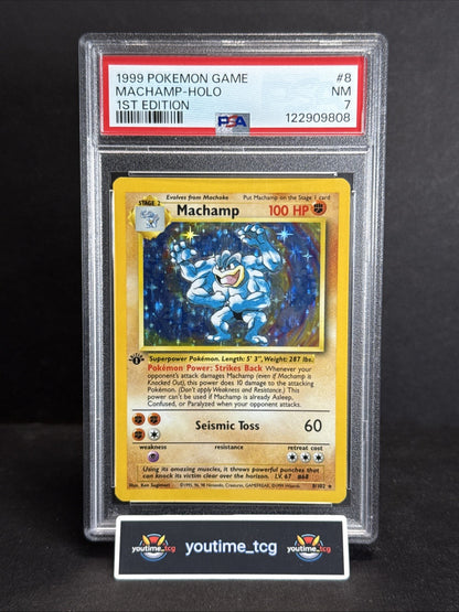1999 Pokemon Game 1st Edition Holo Machamp #8 PSA 7