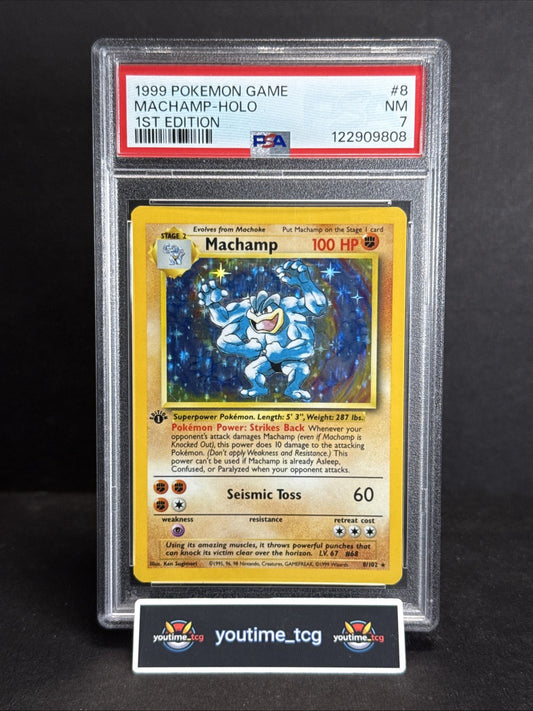 1999 Pokemon Game 1st Edition Holo Machamp #8 PSA 7