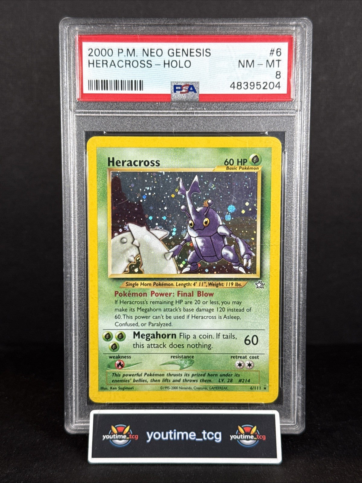2000 Pokemon Neo Genesis Heracross-Holo #6 PSA 8