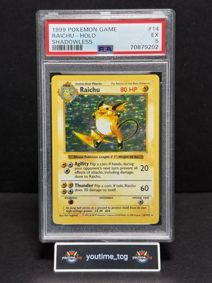 1999 Pokemon Game Shadowless Holo Raichu #14 PSA 5