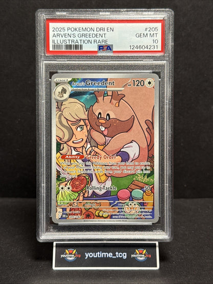 2025 Pokemon Destined Rivals Illustration Rare Arven's Greedent #205 PSA 10