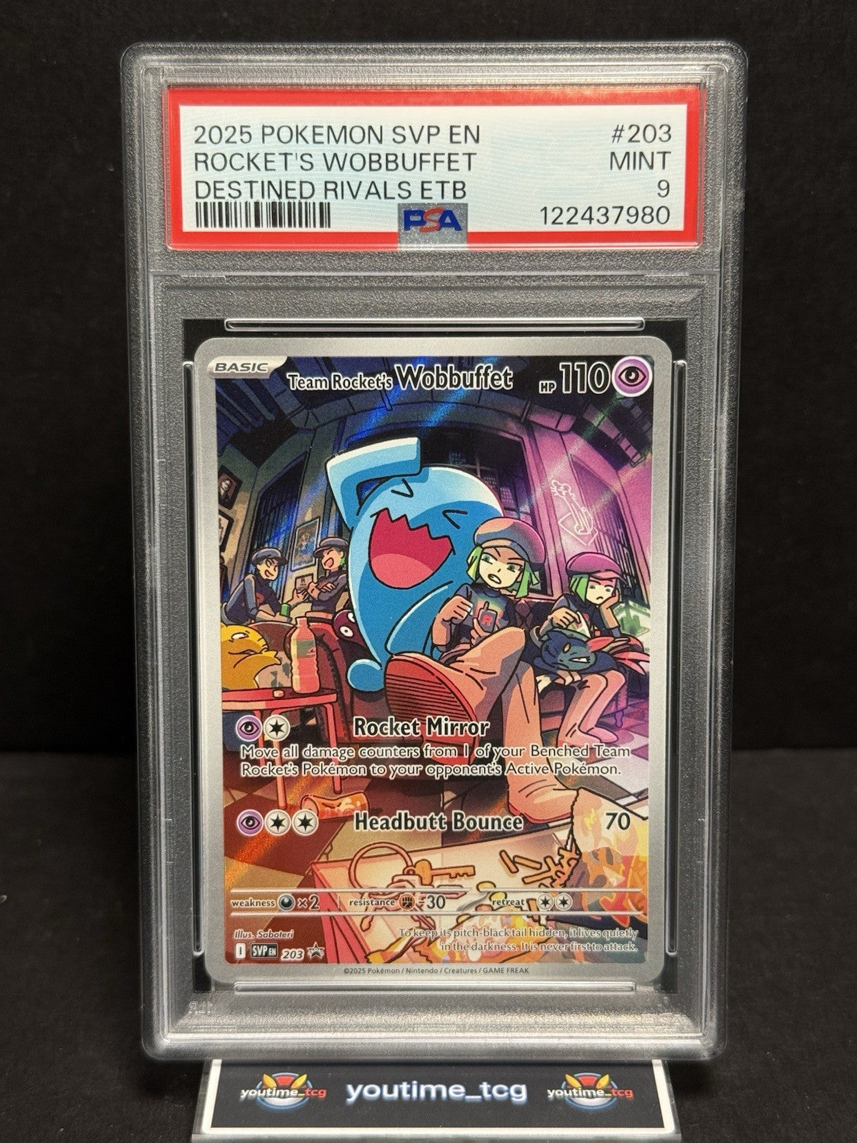 2025 Pokemon Svp En-Sv BSP Destined Rivals Etb Rocket's Wobbuffet #203 PSA 9