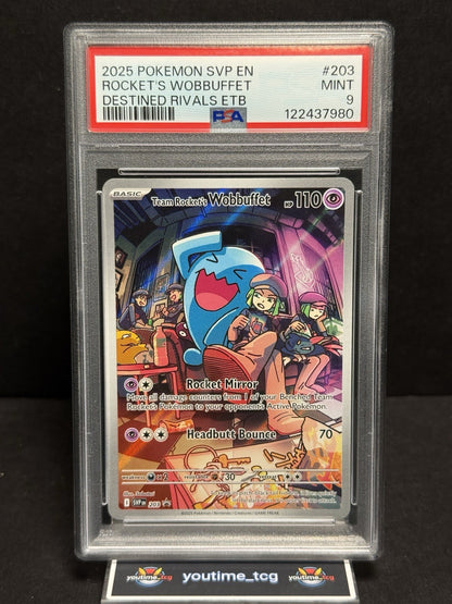 2025 Pokemon Svp En-Sv BSP Destined Rivals Etb Rocket's Wobbuffet #203 PSA 9