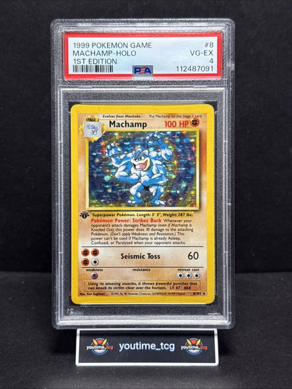 1999 Pokemon Game 1st Edition Holo Machamp #8 PSA 4