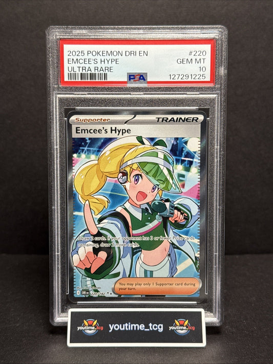 2025 Pokemon Dri En-Destined Rivals Ultra Rare Emcee's Hype #220 PSA 10