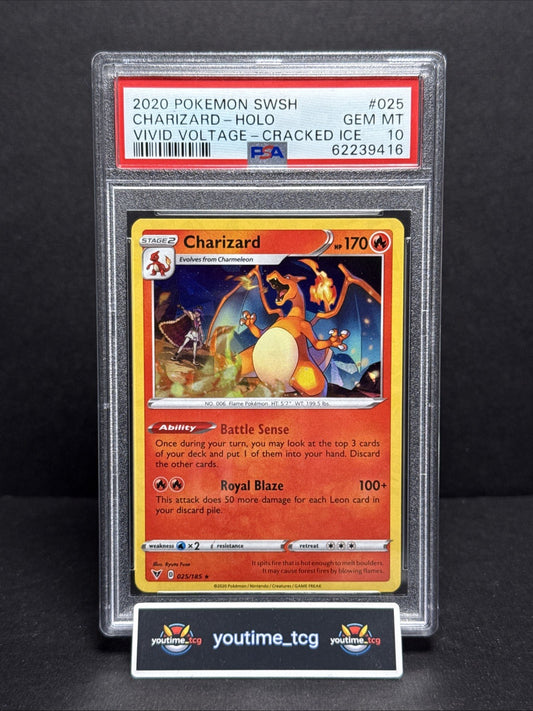 2020 Pokemon Sword & Shield Vivid Voltage Cracked Ice Charizard-Holo #025 PSA 10
