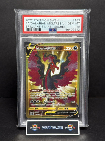 2022 Pokemon S&S Brilliant Stars Fa Secret Galarian Moltres V #183 PSA 10
