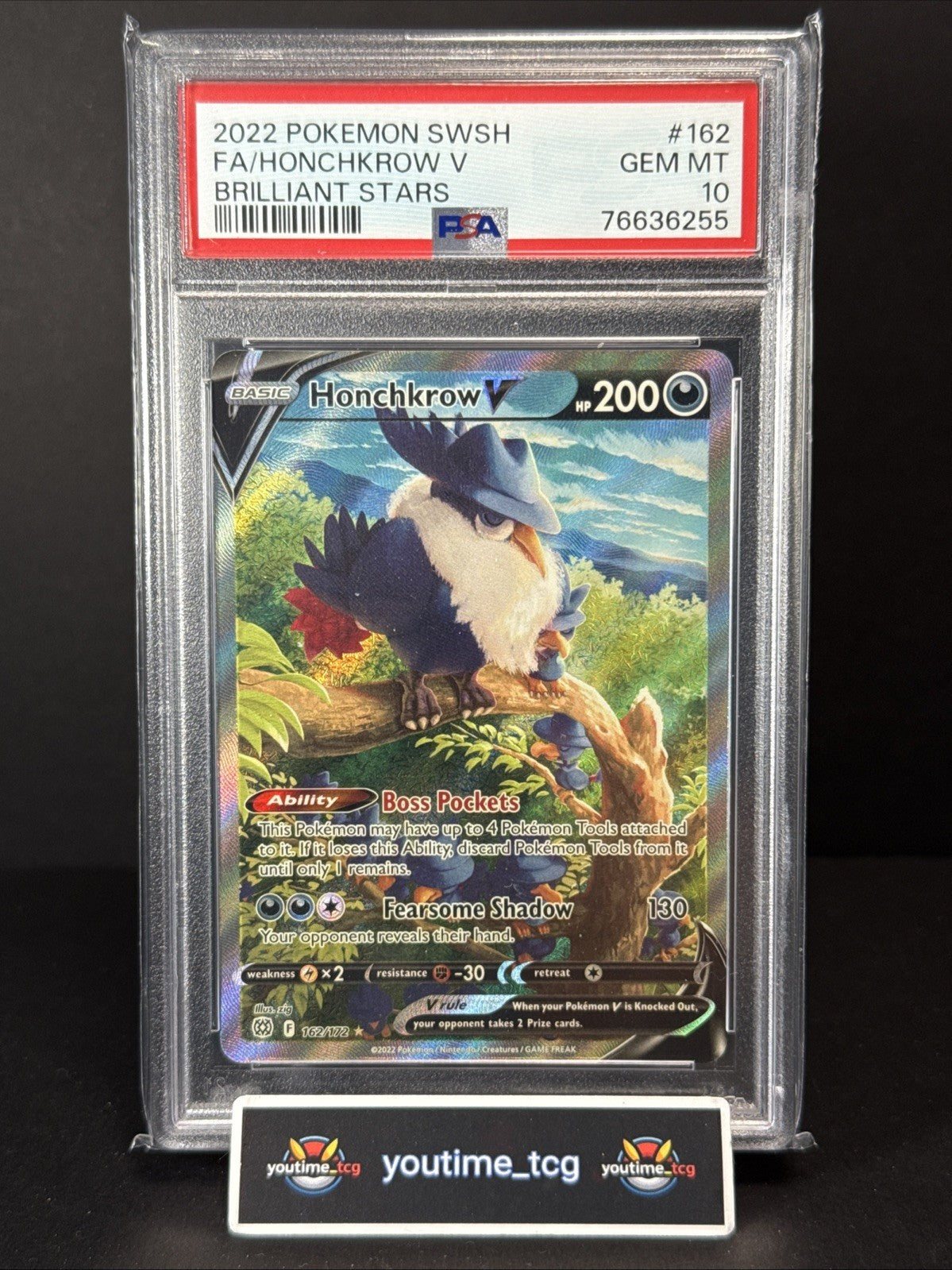 2022 Pokemon Sword & Shield Brilliant Stars Fa Honchkrow V #162 PSA 10