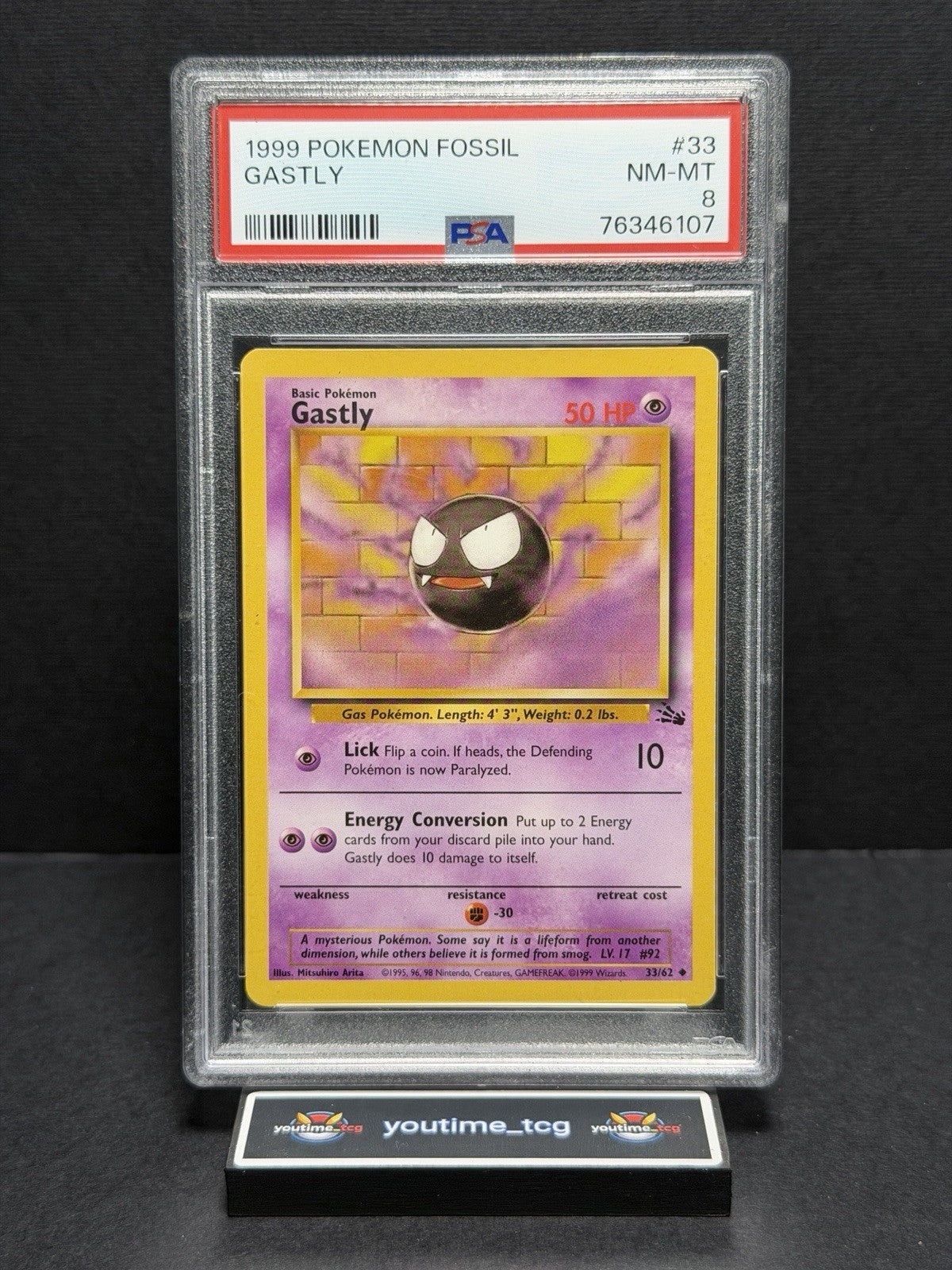 1999 Pokemon Fossil Gastly #33 PSA 8