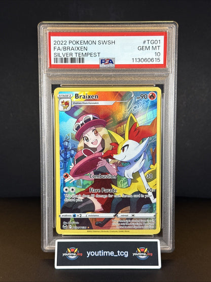 2022 Pokemon Sword & Shield Silver Tempest Fa Braixen #TG01 PSA 10