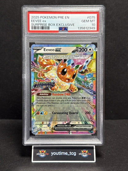 2025 Pokemon Prismatic Evolutions Surprise Box Exclusive Eevee EX #075 PSA 10