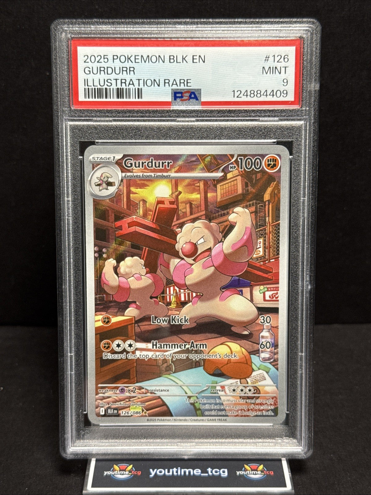 2025 Pokemon Blk En-Black Bolt Illustration Rare Gurdurr #126 PSA 9