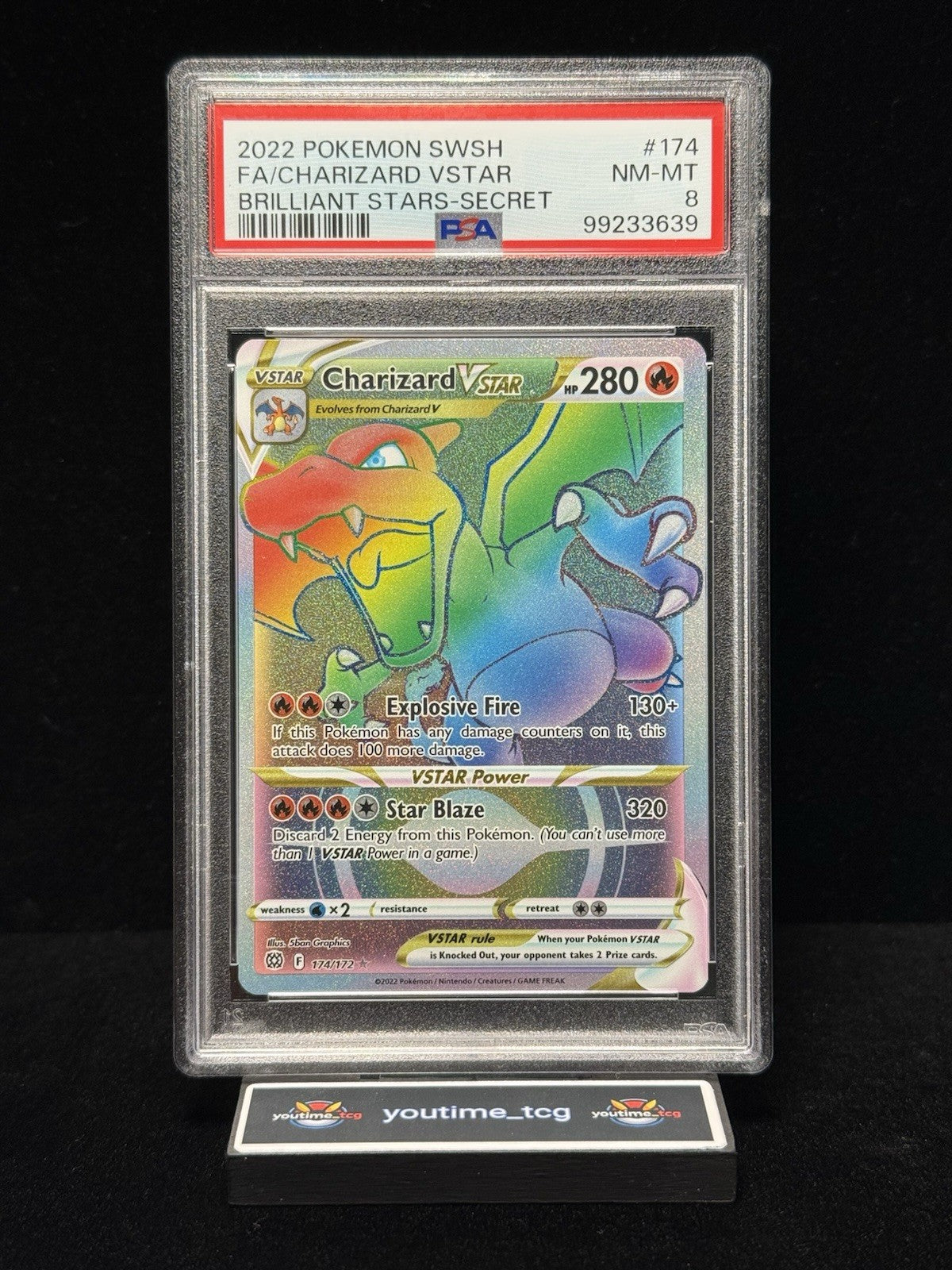 2022 Pokemon Sword & Shield Brilliant Stars Fa Secret Charizard Vstar #174 PSA 8