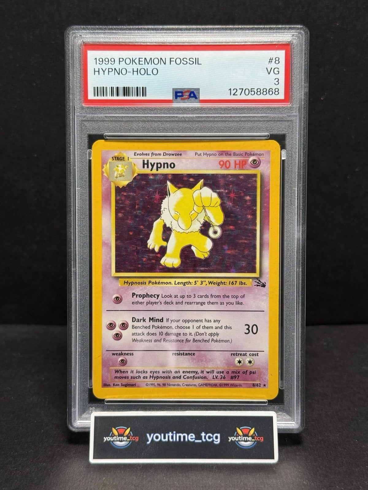 1999 Pokemon Fossil Hypno #8 PSA 3