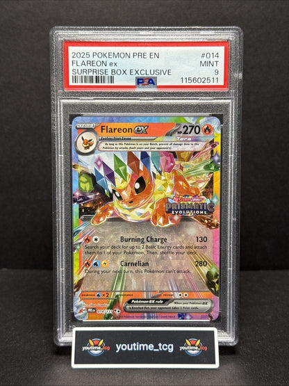 2025 Pokemon Pre En-Prismatic Evolutions Stamped Flareon Ex #014 PSA 9